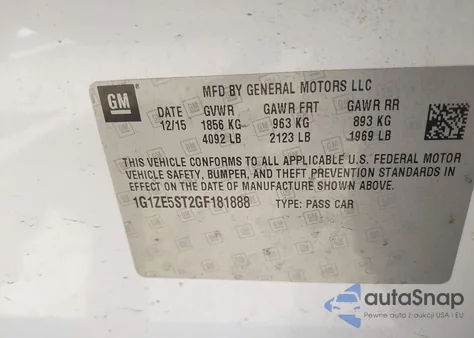 2016 Chevrolet Malibu 1Lt from USA, damaged, VIN 1G1ZE5ST2GF181888